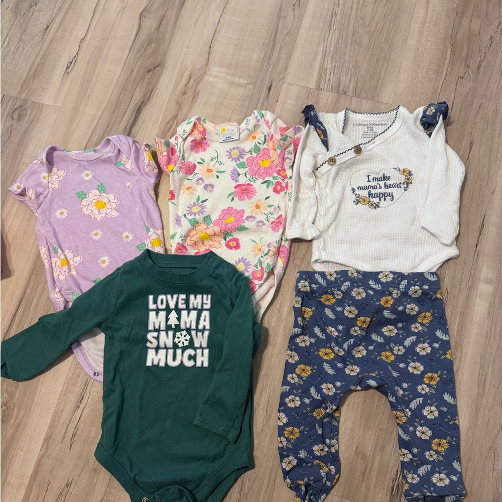 Assorted Floral & Graphic Baby One-Piece Set - Green, Purple, Cream, Navy